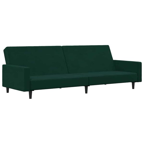 vidaXL Sof&aacute;-cama 2 lugares c/ apoio de p&eacute;s veludo verde-escuro