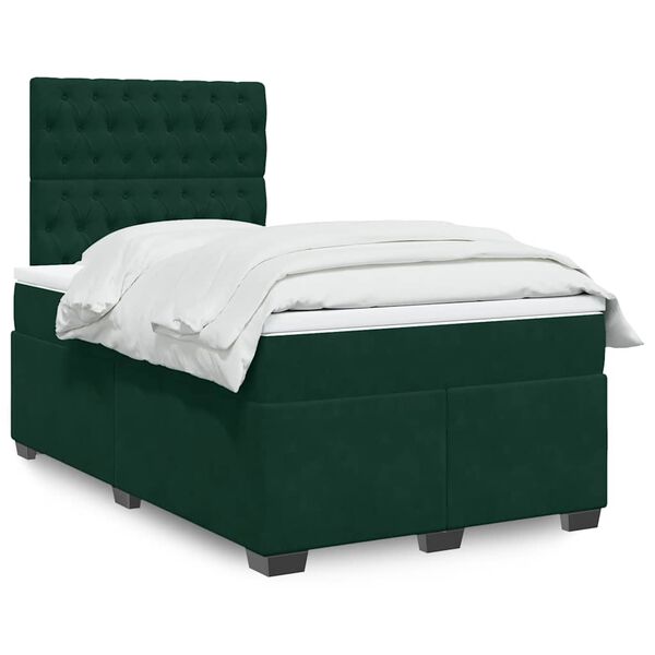 vidaXL Cama boxspring com colch&atilde;o 120x200 cm veludo verde-escuro