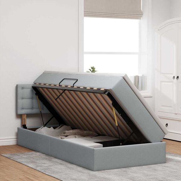 vidaXL Cama com arruma&ccedil;&atilde;o e colch&atilde;o Cinzento-claro 90 x 200 cm