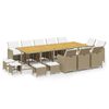 vidaXL 15 pcs conjunto jantar p/ jardim c/ almofad&otilde;es vime PE bege