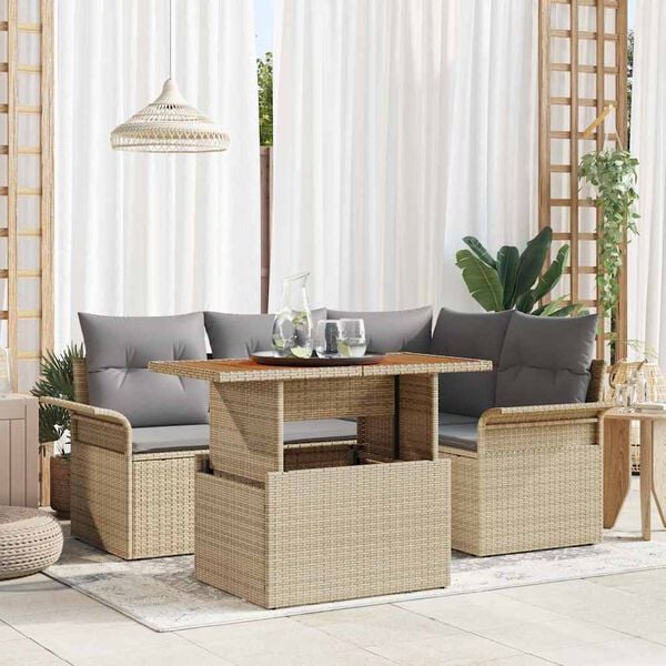 vidaXL Conjunto de Sof&aacute; de Jardim 5 pcs Bege Rattan Sint&eacute;tico