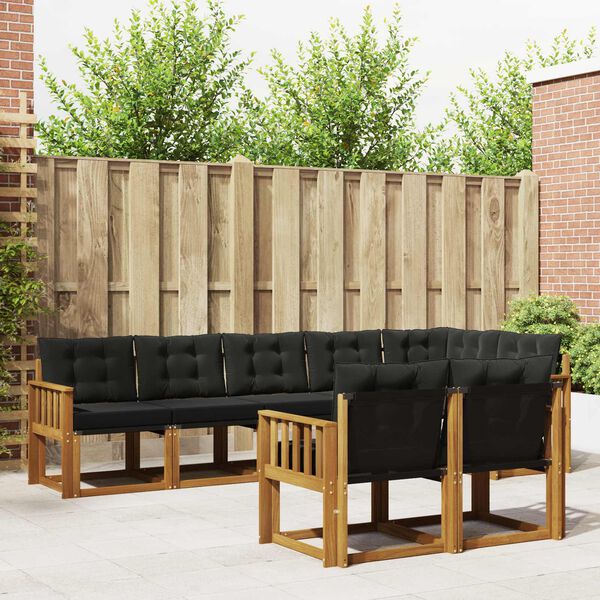 vidaXL Conjunto de Sof&aacute;s para Exterior 8 pcs Natural e Preto