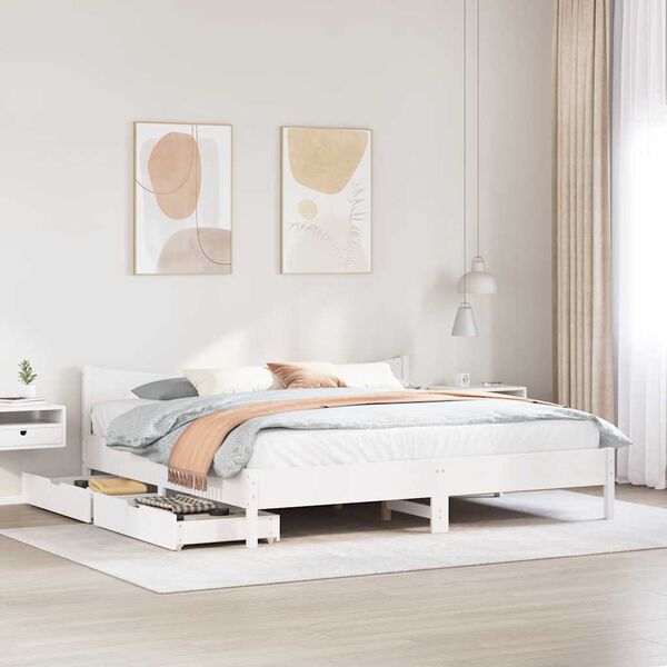 vidaXL Estrutura de cama c/ gavetas 180x200 cm pinho maci&ccedil;a branco