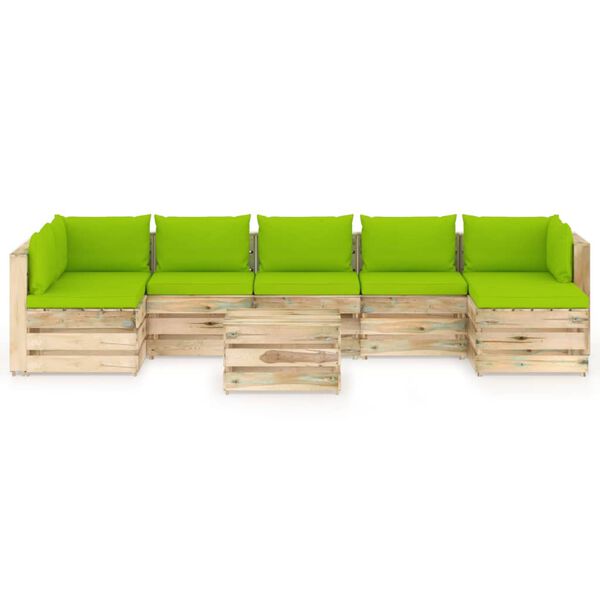 vidaXL 8 pcs conj. lounge jardim c/ almofad&otilde;es madeira impreg. verde
