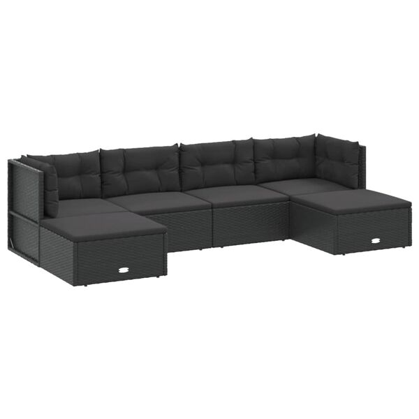 vidaXL 6 pcs conjunto lounge de jardim c/ almofad&otilde;es vime PE preto