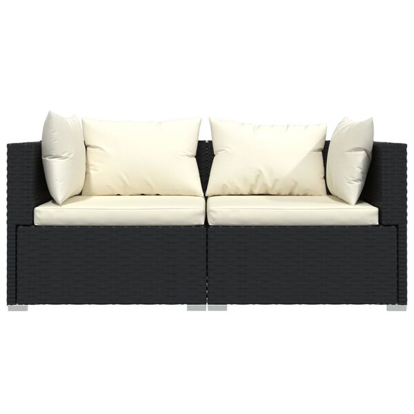 vidaXL 3 pcs conjunto lounge de jardim c/ almofad&otilde;es vime PE preto