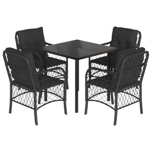 vidaXL 5 pcs conjunto de jantar p/ jardim c/ almofad&otilde;es vime PE preto