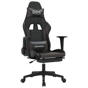 vidaXL Cadeira gaming c/ apoio p&eacute;s couro artificial preto e cinza