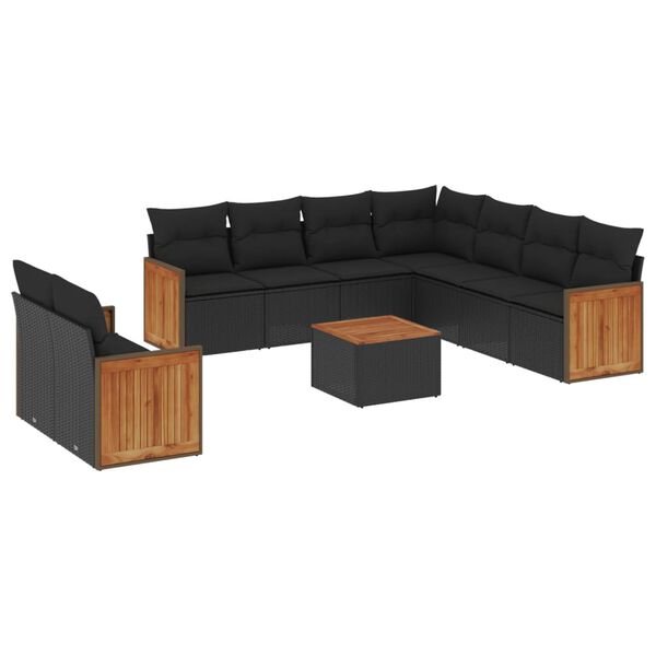 vidaXL 10 pcs conjunto sof&aacute;s de jardim c/ almofad&otilde;es vime PE preto