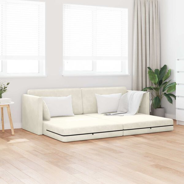vidaXL Sof&aacute;-cama de ch&atilde;o 200cm Creme Veludo