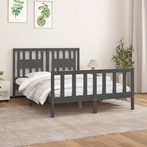 vidaXL Estrutura de cama com cabeceira 140x200 cm pinho maci&ccedil;o cinza