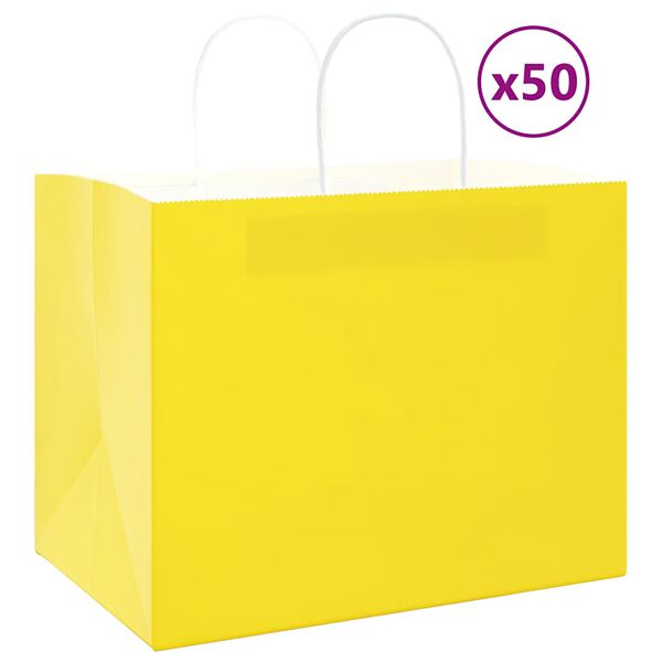 vidaXL Sacos de papel 50 unid com al&ccedil;as amarelo 32x22x24 cm