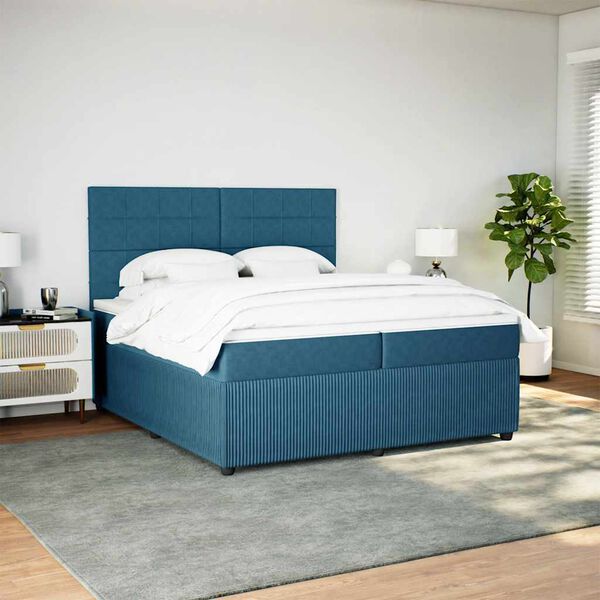 vidaXL Cama com molas/colch&atilde;o 200x200 cm veludo azul-escuro