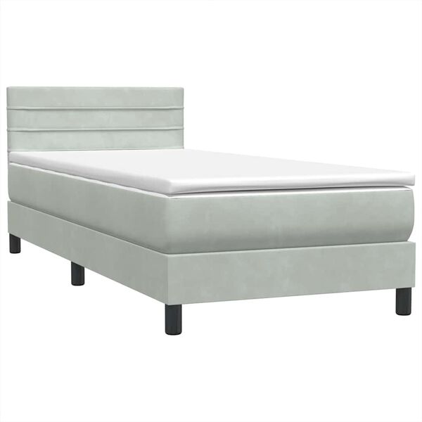 vidaXL Cama com molas/colch&atilde;o Cinza Claro 90x210 cm veludo