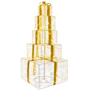 vidaXL Torre de caixas de presentes de Natal LED 250 LED Branco quente