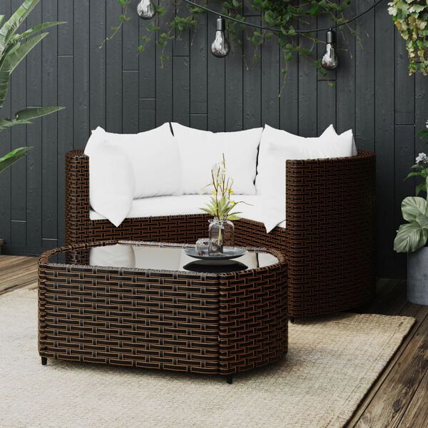 vidaXL 4 pcs conjunto lounge jardim c/ almofadões vime PE castanho