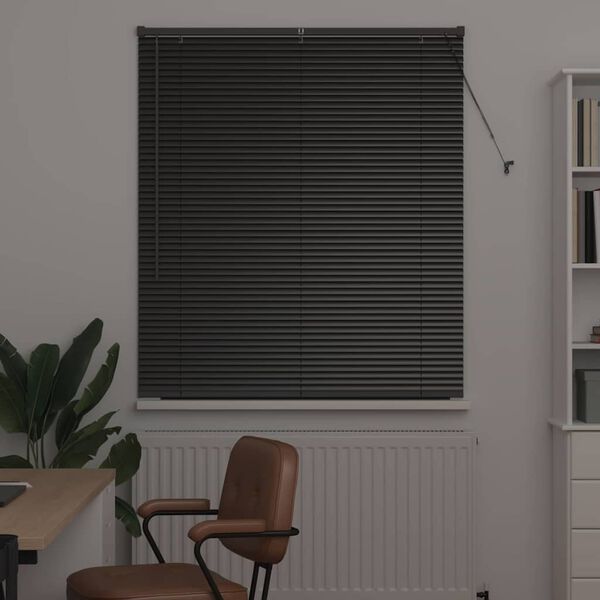 vidaXL Persiana de Janela com cortinas Manual Preto Alum&iacute;nio
