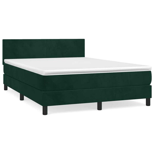 vidaXL Cama com molas/colch&atilde;o 140x190 cm veludo verde-escuro