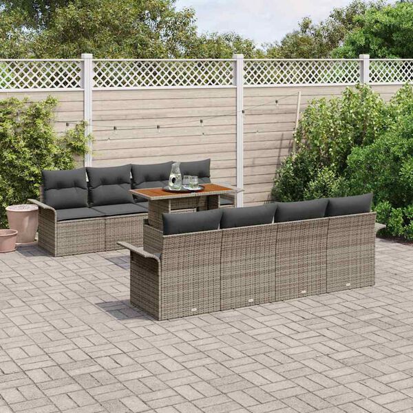 vidaXL Conjunto de Sof&aacute; de Jardim 9 pcs Cinzeto Rattan Sint&eacute;tico