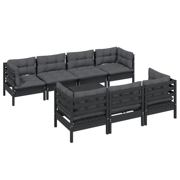 vidaXL 8 pcs conjunto lounge jardim c/ almofad&otilde;es pinho maci&ccedil;o