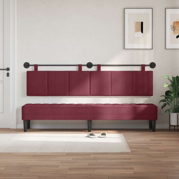 vidaXL Cabeceira Suspensa Riscas Vinho Vermelho 210 x 55 x 5 cm tecido