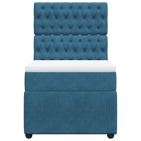 vidaXL Cama com molas/colch&atilde;o 100x200 cm veludo azul-escuro