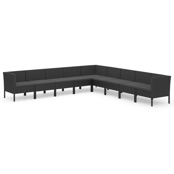 vidaXL 9 pcs conjunto lounge de jardim c/ almofad&otilde;es vime PE preto