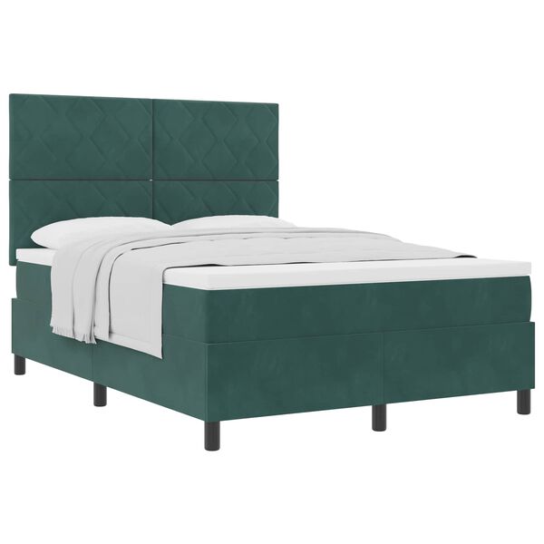 vidaXL Cama Box com colch&atilde;o Verde Escuro 160 x 200 cm tecido