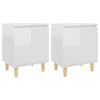 vidaXL Mesas cabeceira pernas madeira 2pcs 40x30x50cm branco brilhante