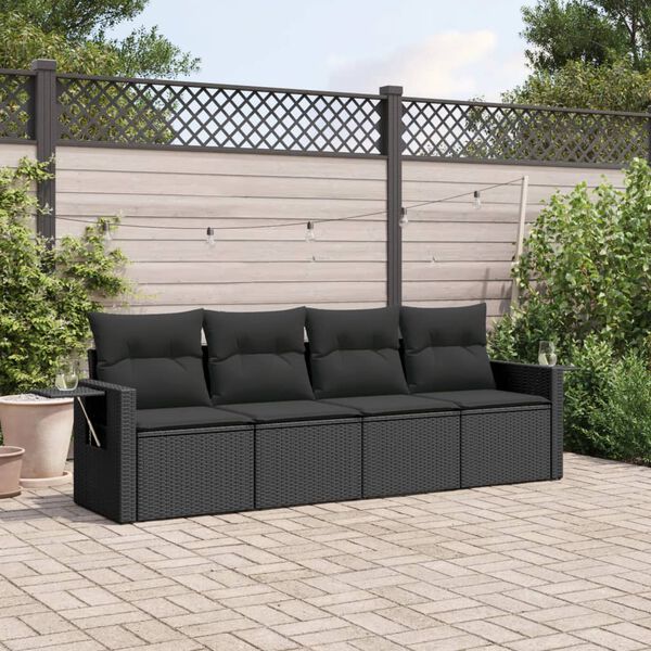 vidaXL 4 pcs conjunto de sof&aacute;s para jardim c/ almofad&otilde;es vime PE preto