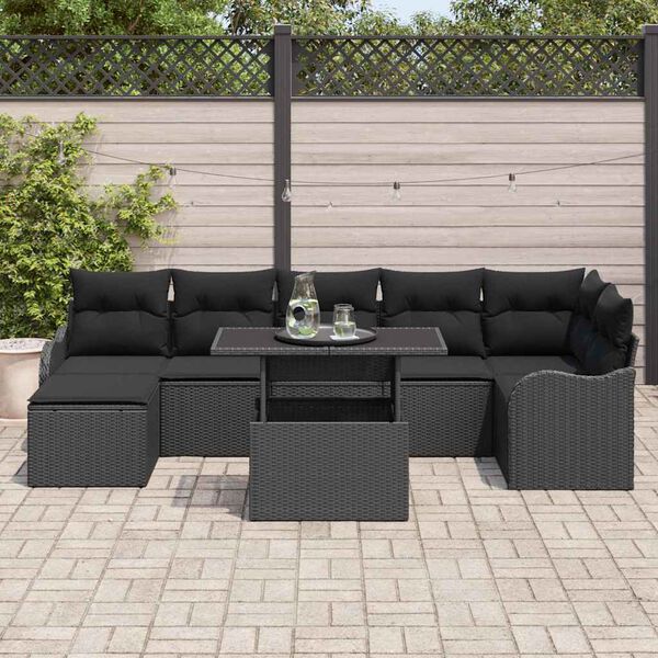 vidaXL Conjunto de Sof&aacute; de Jardim 8 pcs Preto Rattan Sint&eacute;tico