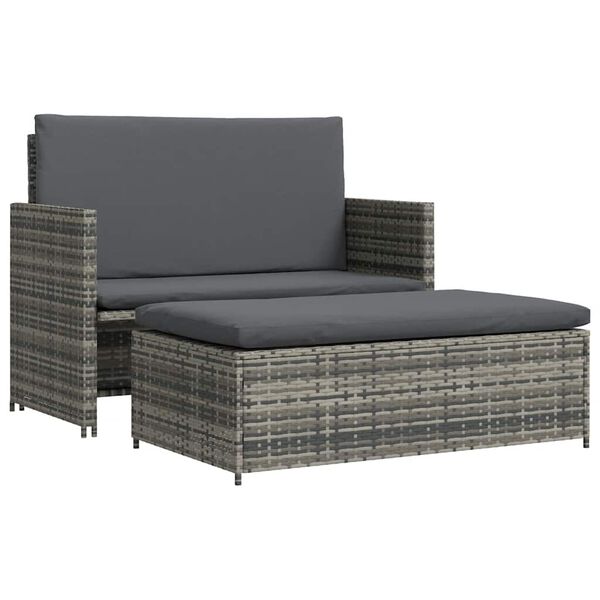 vidaXL 2 pcs conjunto lounge de jardim c/ almofadões vime PE cinzento