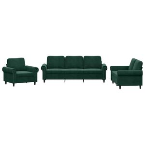 vidaXL 3 pcs conjunto de sof&aacute;s com almofad&otilde;es veludo verde-escuro