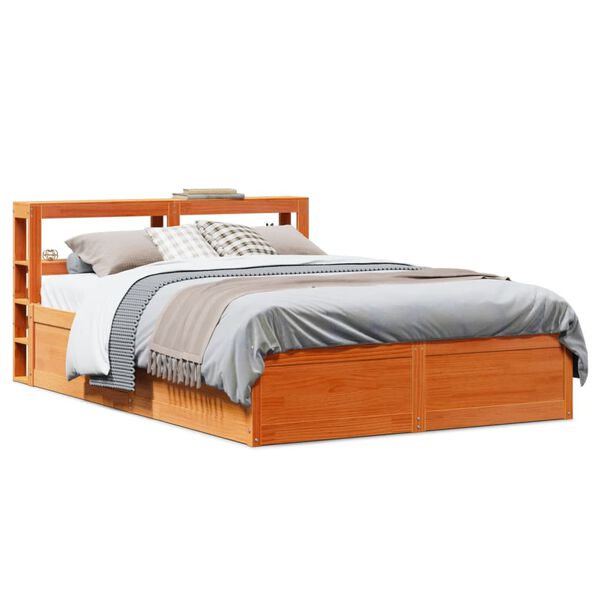 vidaXL Estrutura cama c/ cabeceira 140x190cm pinho maci&ccedil;o castanho-mel