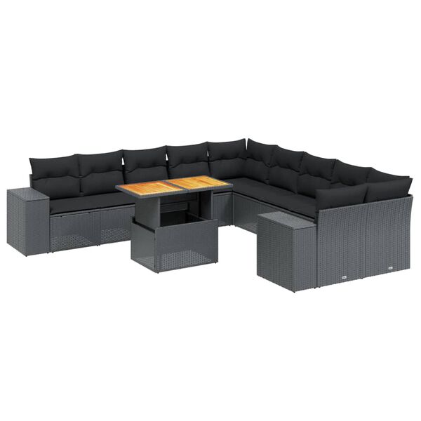 vidaXL 11 pcs conjunto sof&aacute;s de jardim c/ almofad&otilde;es vime PE preto