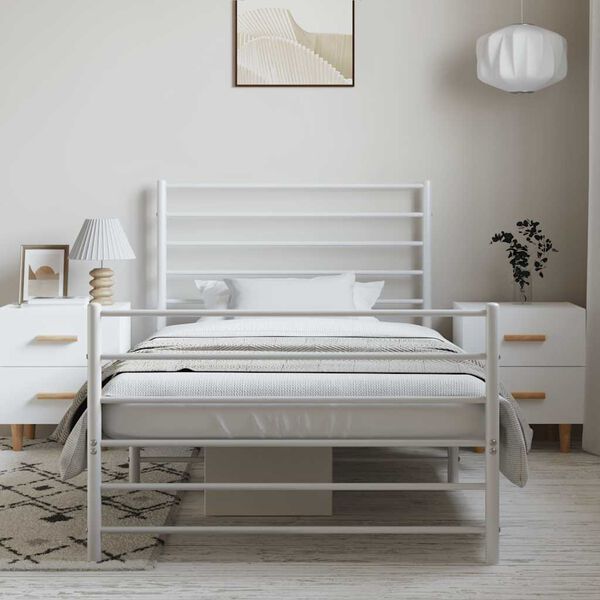 vidaXL Estrutura de cama com cabeceira e pés 100x190 cm metal branco