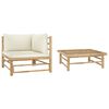 vidaXL 2 pcs conj. lounge p/ jardim em bambu c/ almofadões branco nata