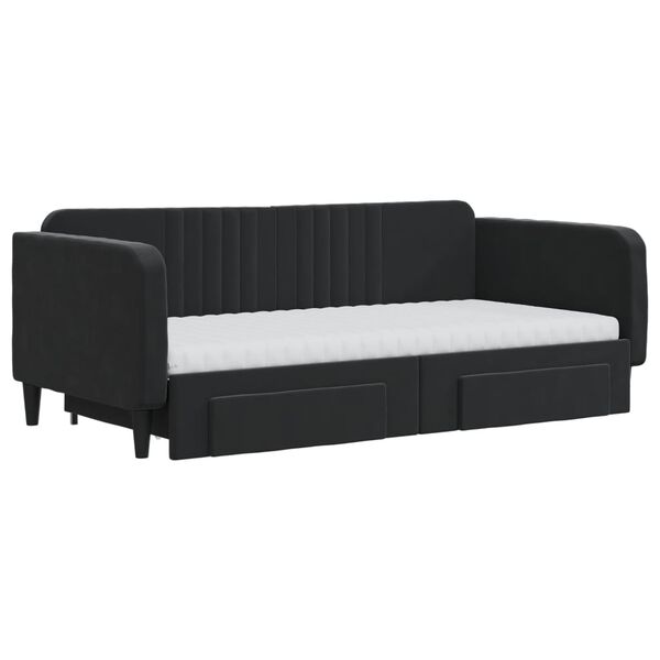 vidaXL Sof&aacute;-cama com gavet&atilde;o e gavetas 90x190 cm veludo preto