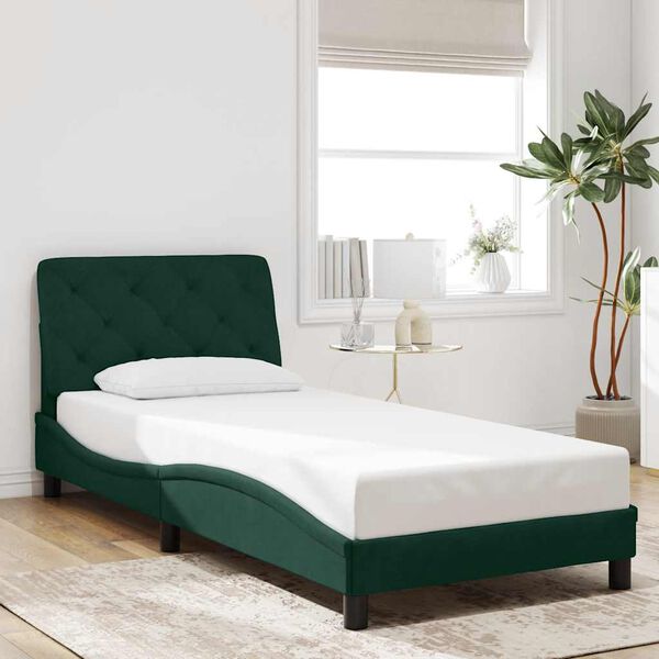 vidaXL Estrutura de cama sem colch&atilde;o 90x190 cm veludo verde-escuro