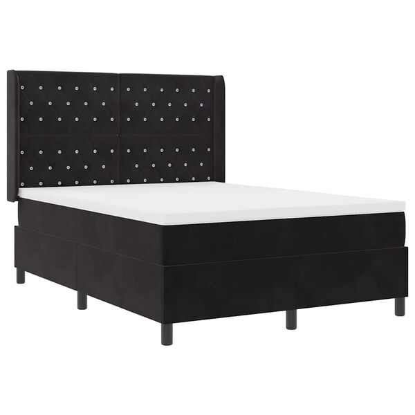 vidaXL Cama Box com colch&atilde;o com cabeceira Preto 160 x 200 cm Veludo