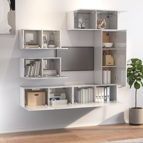 vidaXL 6 pcs conjunto m&oacute;veis de TV madeira processada branco brilhante