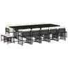 vidaXL 15 pcs conjunto de jantar p/jardim com almofad&otilde;es vime PE preto
