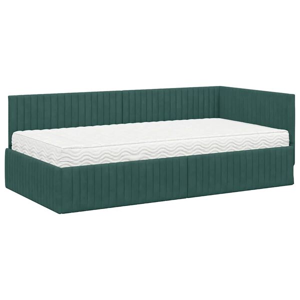 vidaXL Estrutura de Cama de Canto com Colch&atilde;o 2 pcs Verde Veludo