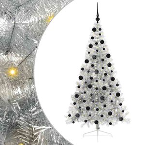 vidaXL &Aacute;rvore de Natal Artificial Pr&eacute;-iluminada Prateado 210 cm PET