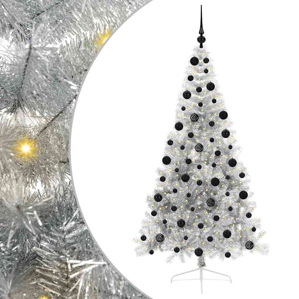 vidaXL &Aacute;rvore de Natal Artificial Pr&eacute;-iluminada Prateado 210 cm PET