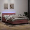 vidaXL Cama box spring c/ colch&atilde;o e LED 160x220 cm veludo rosa