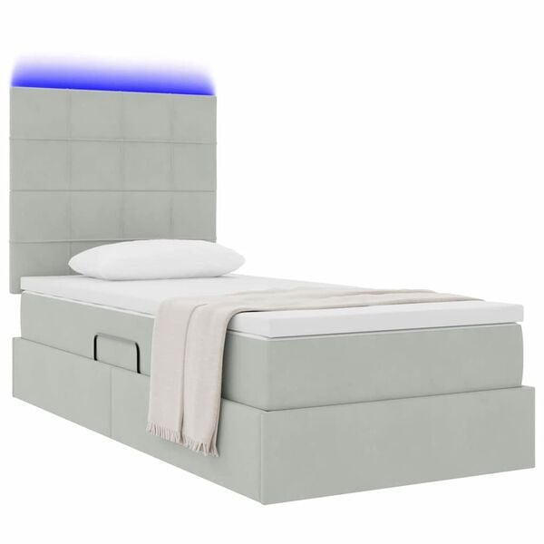 vidaXL Cama com arruma&ccedil;&atilde;o e LED Cinzento-claro 90 x 190 cm Veludo