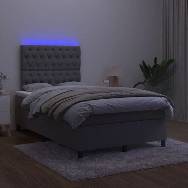 vidaXL Cama box spring colch&atilde;o LED 120x190cm couro artif. cinza-escuro