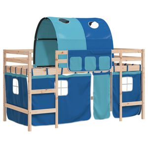 vidaXL Cama alta p/ crian&ccedil;a c/ t&uacute;nel 90x190 cm pinho maci&ccedil;o azul