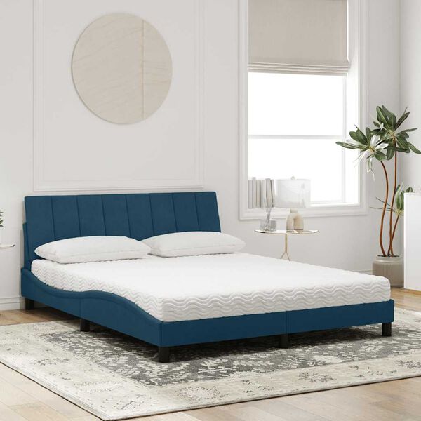 vidaXL Cama com colch&atilde;o Hanko 160x200 cm veludo azul